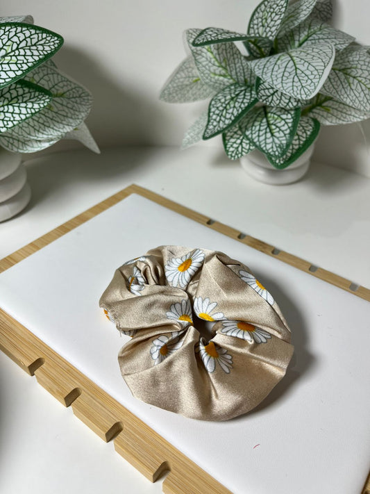 Champagne Daisy Satin Scrunchie