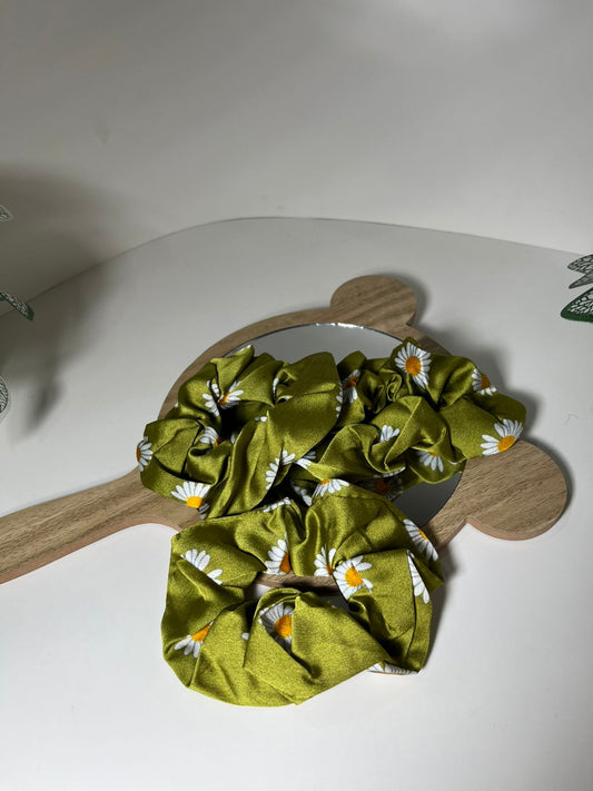 Olive Green Satin Scrunchie