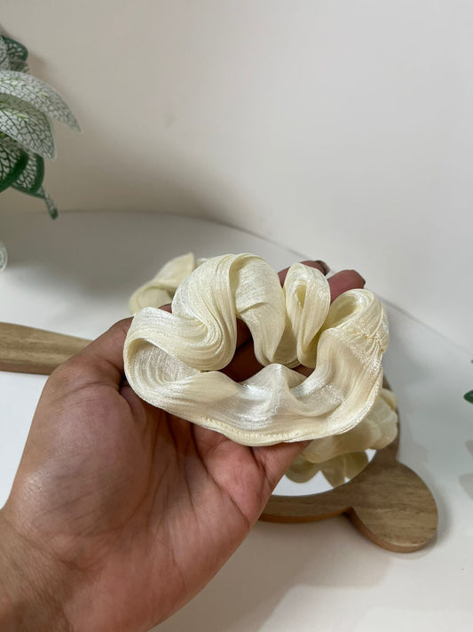 Ivory Organza Ruffle Scrunchie