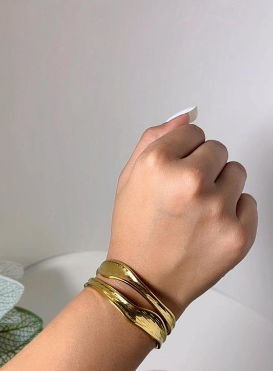 Bold Gold Wave Cuff Bracelet